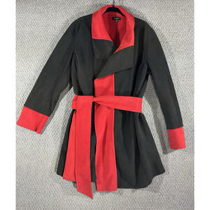Susan Graver Weekender Super Soft Fleece Jacket Coat Black Red Overcoat / Medium